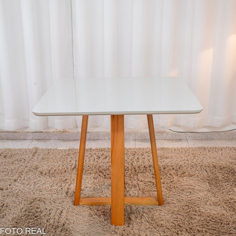Mesa de Jantar Bali 90×90 Vidro Off/Base Madeira + 4 Cad. Atlanta Linho Bege Cru Madeira Minas Plac - Entregue Montada - Imagem 8