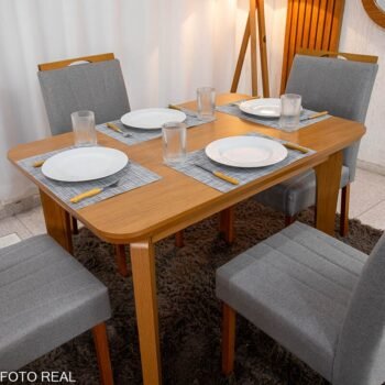 Alternative view of Mesa de Jantar Londrina 120x80 Cinamomo Rufato + 4 Cad. Isabela Linho Cinza 05 Madeira - KM Decor