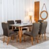 Mesa de Jantar Siena 160x90 Vidro Off/Base Madeira + 6 Cad. Lisboa Veludo Marrom 509 Madeira Art Assento - Entregue Montada