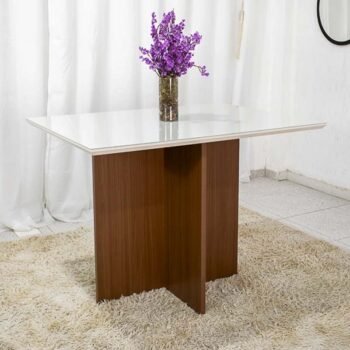 Alternative view of Mesa de Jantar Helo 120×90 Vidro Off/Base Mel - Poliman