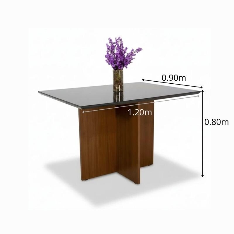 Mesa Jantar Helo 120×90 Tampo Vidro Preto/Base Mel - Poliman - Imagem 2