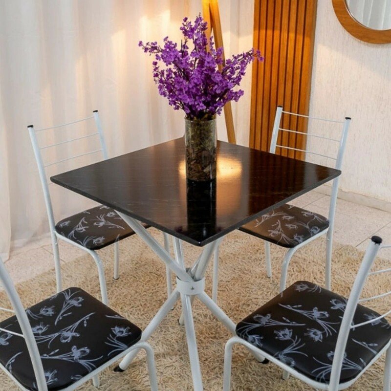 Mesa Rio Base Ipanema Branco Tampo Preto MDF 68X68 4 Cadeiras Rio Assento Preto - Teixeira - Imagem 2