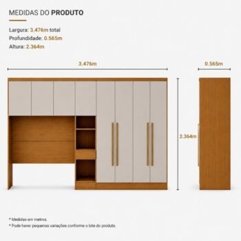 Alternative view of Modulado Casal Cumaru/Fendi Fosco 1 Roupeiro Rizon 4 Pts + 1 Criado Rizon + 1 Aéreo 3 portas Rizon - Novo Horizonte