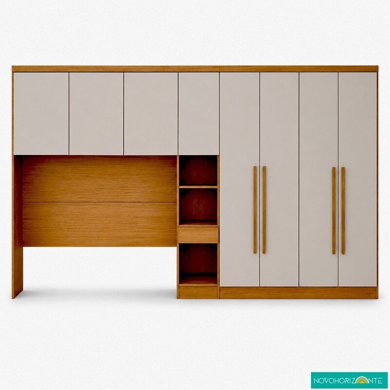 Modulado Casal Cumaru/Fendi Fosco 1 Roupeiro Rizon 4 Pts + 1 Criado Rizon + 1 Aéreo 3 portas Rizon - Novo Horizonte - Imagem 3