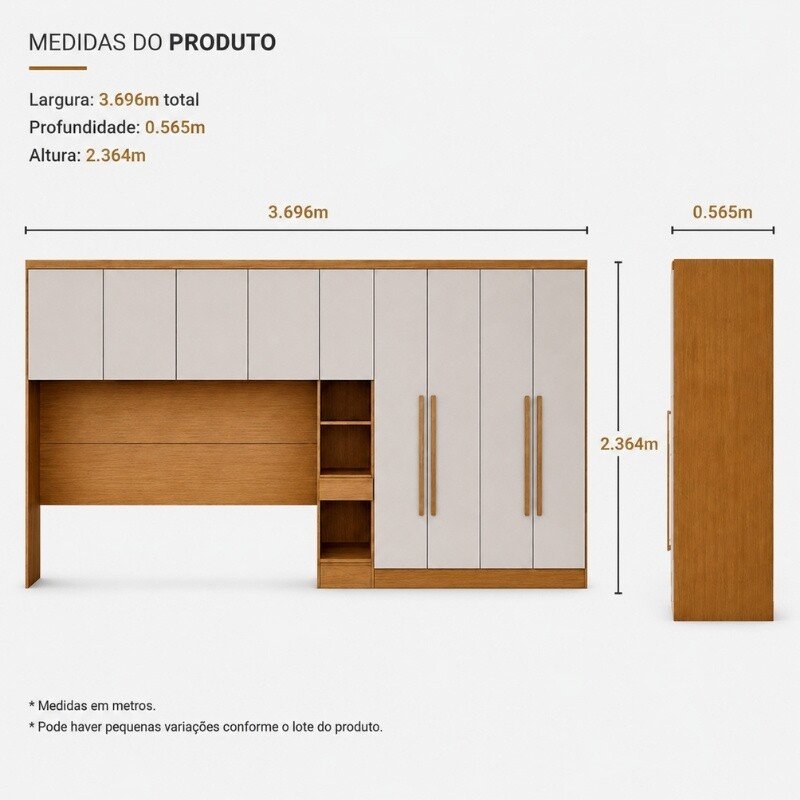 Modulado Queen Cumaru/Fendi Fosco 1 Roupeiro Rizon 4 Pts + 1 Criado Rizon + 1 Aéreo 4 portas Rizon - Novo Horizonte - Imagem 2