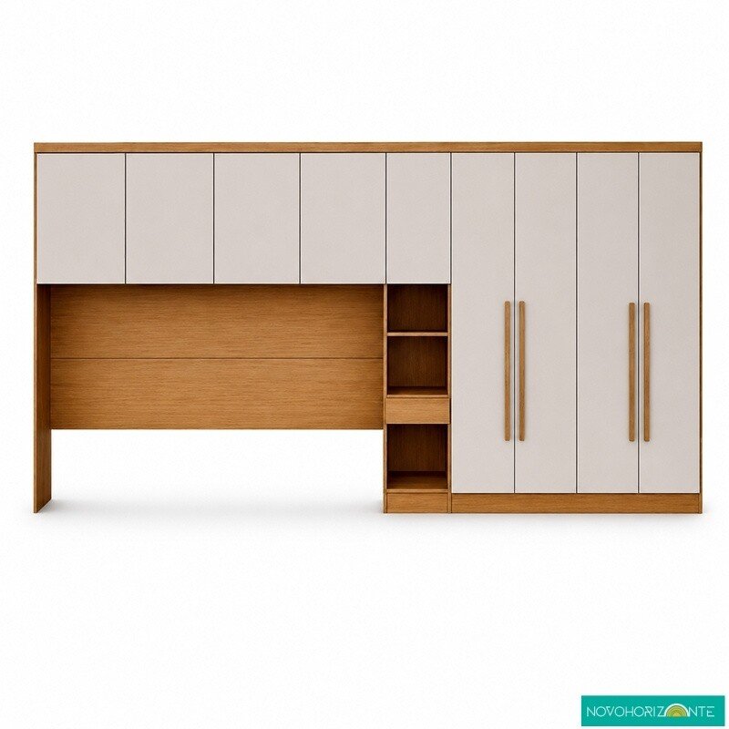 Modulado Queen Cumaru/Fendi Fosco 1 Roupeiro Rizon 4 Pts + 1 Criado Rizon + 1 Aéreo 4 portas Rizon - Novo Horizonte - Imagem 3