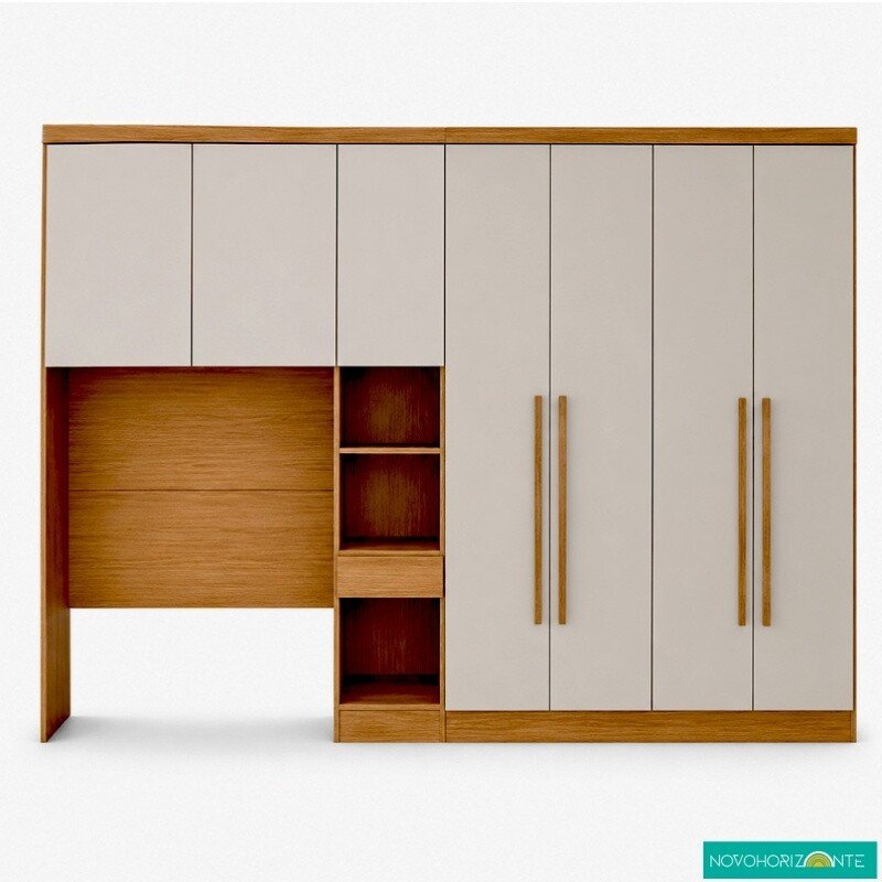 Modulado Solteiro Cumaru/Fendi Fosco 1 Roupeiro Rizon 4 Pts + 1 Criado Rizon + 1 Aéreo 2 portas Rizon - Novo Horizonte - Imagem 3