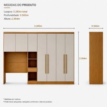 Alternative view of Modulado Solteiro Cumaru/Fendi Fosco 1 Roupeiro Rizon 4 Pts + 1 Criado Rizon + 1 Aéreo 2 portas Rizon - Novo Horizonte