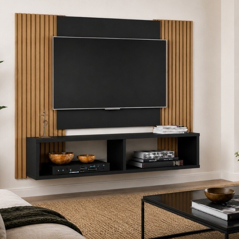 Painel Navi Larg. 1.20m Preto Ripado para TV até 47" - Bechara