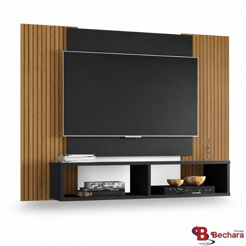 Painel Navi Larg. 1.20m Preto Ripado para TV até 47" - Bechara - Imagem 3