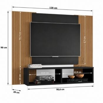 Alternative view of Painel Navi Larg. 1.20m Preto Ripado para TV até 47" - Bechara
