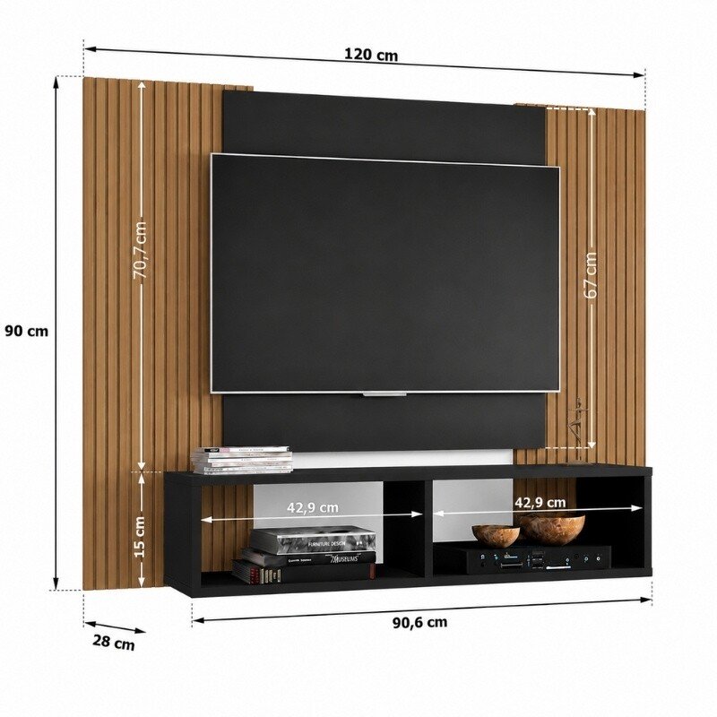 Painel Navi Larg. 1.20m Preto Ripado para TV até 47" - Bechara - Imagem 2