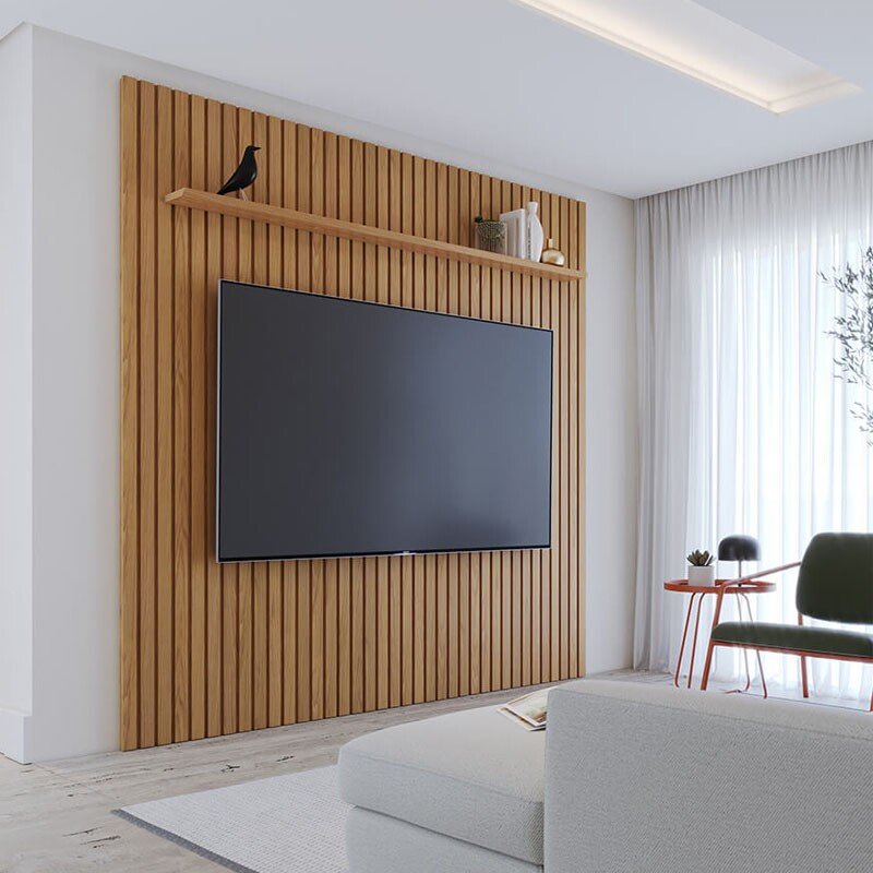 Painel Ripado Niágara Larg. 2.50m Freijó para TV's até 85'' - Colibri