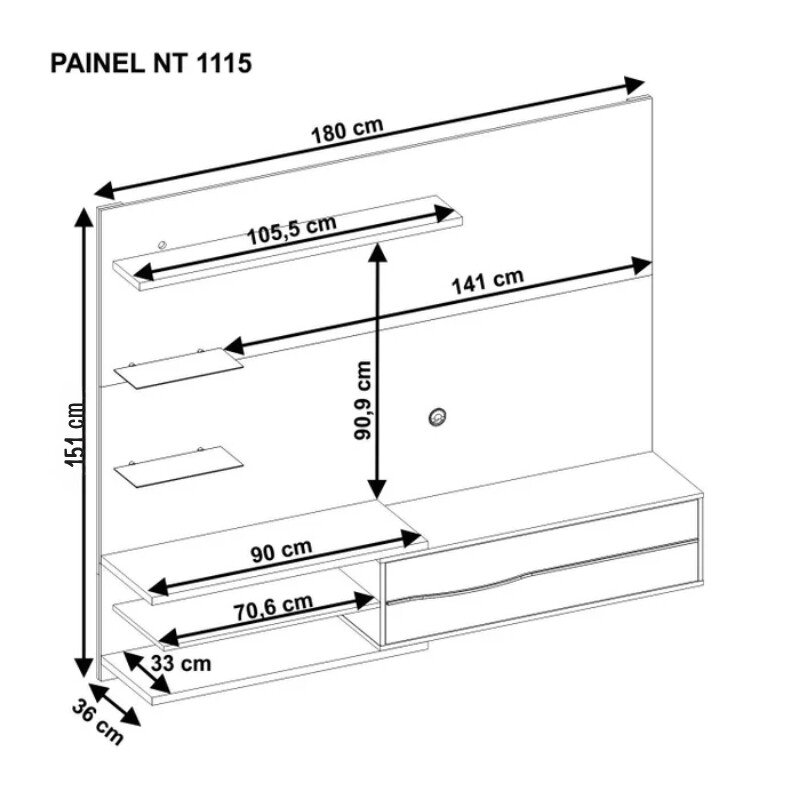 Painel NT 1115 Off White/Frejó C/ Led TV até 60 Polegadas Larg. 1.80m - Notável - Imagem 7