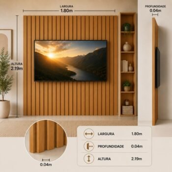Alternative view of Painel Ripado Plus Modular larg. 1.80m Nature para TVs até 75 Polegadas - JB Bechara