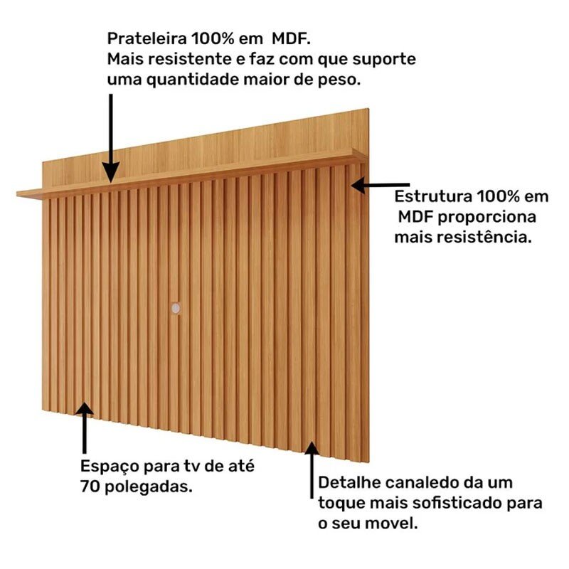 Bancada Moema Larg. 1.85m Off/Cinamomo + Painel Trend Ripado Larg. 1.80m Cinamomo 100% MDF - Permóbili - Imagem 3