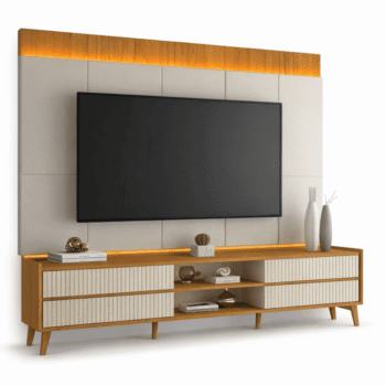 Rack Magnífico 212 Larg. 2.18m + Painel Magnífico 220 Nature/Off C/LED e Detalhe Ripado - Gelius