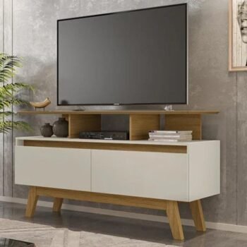 Rack Bancada Rubi Larg. 1.20m Cinamomo/Off para TV até 50" - Bechara