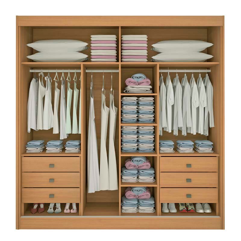 Guarda-Roupa Casal 2 Portas Titanium Ripado MDF Cinamomo/Off White Larg. 2.20m D Doro - Imagem 5