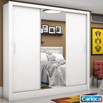 Roupeiro Dubai Branco 3 Portas C/ 1 Espelho Larg. 1.79m - Carioca