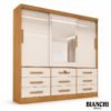 Roupeiro Casal Turim Nature/Off 3 Portas 9 Gavetas C/ 1 Espelho 100% MDF Larg. 2.11 - Bianchi