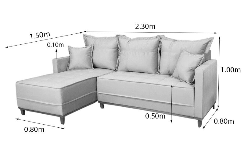 Sofá 3 Lug. Milão C/Chaise Lado Direito Linho Cinza 1008 Larg. 2.30m - Molas Ensacadas - Imagem 6