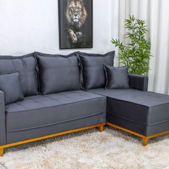 Sofá 3 Lug. Milão C/Chaise Lado Esquerdo Veludo Cinza 814 Larg. 2.30m - Molas Ensacadas