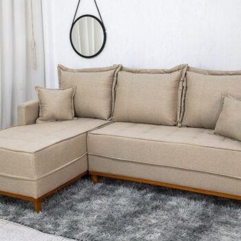Sofá 3 Lug. Milão C/Chaise Lado Direito Linho Bege 1006 Larg. 2.30m - Molas Ensacadas