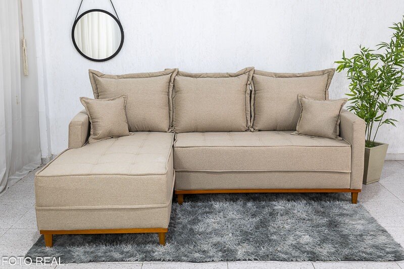 Sofá 3 Lug. Milão C/Chaise Lado Direito Linho Bege 1006 Larg. 2.30m - Molas Ensacadas - Imagem 2