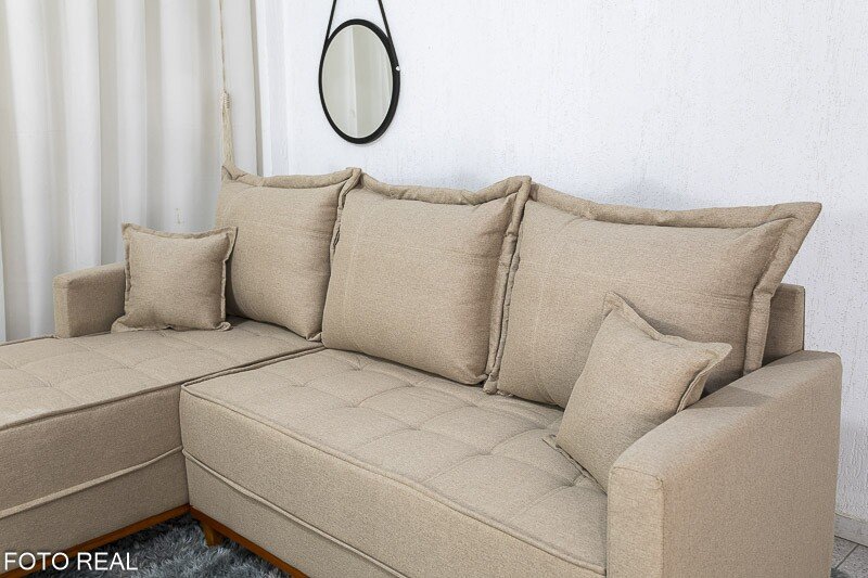 Sofá 3 Lug. Milão C/Chaise Lado Direito Linho Bege 1006 Larg. 2.30m - Molas Ensacadas - Imagem 3