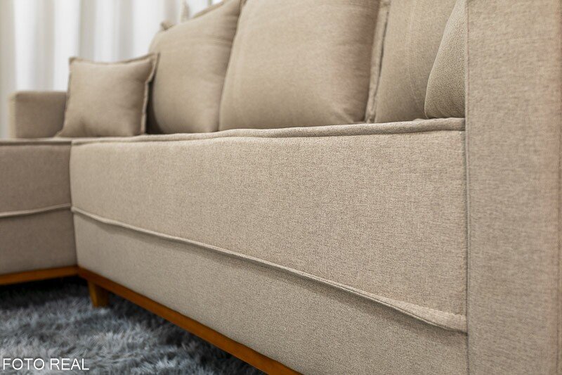 Sofá 3 Lug. Milão C/Chaise Lado Direito Linho Bege 1006 Larg. 2.30m - Molas Ensacadas - Imagem 4