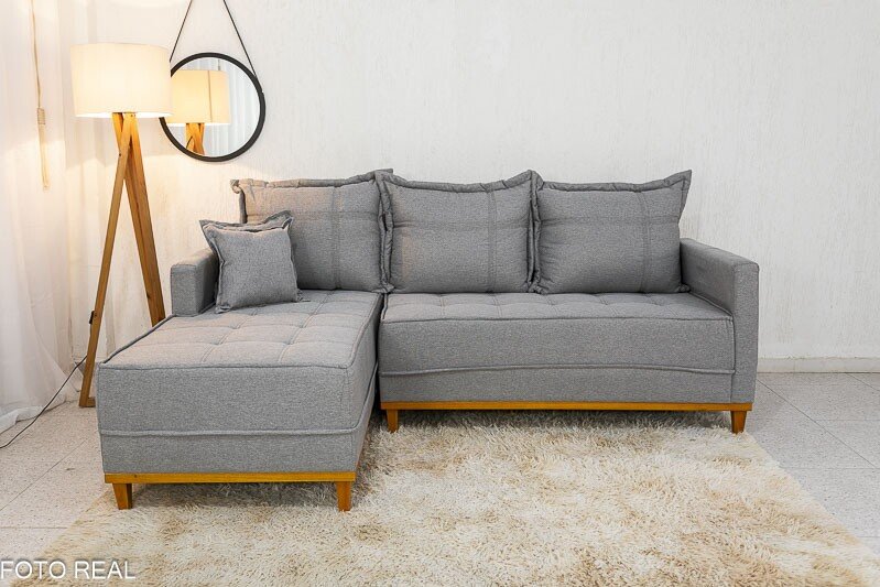 Sofá 3 Lug. Milão C/Chaise Lado Direito Linho Cinza 1008 Larg. 2.30m - Molas Ensacadas - Imagem 2