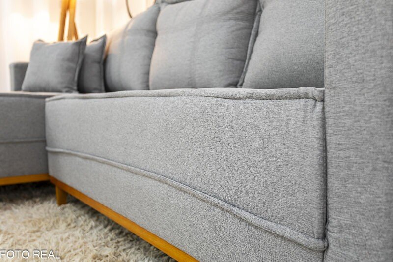 Sofá 3 Lug. Milão C/Chaise Lado Direito Linho Cinza 1008 Larg. 2.30m - Molas Ensacadas - Imagem 4