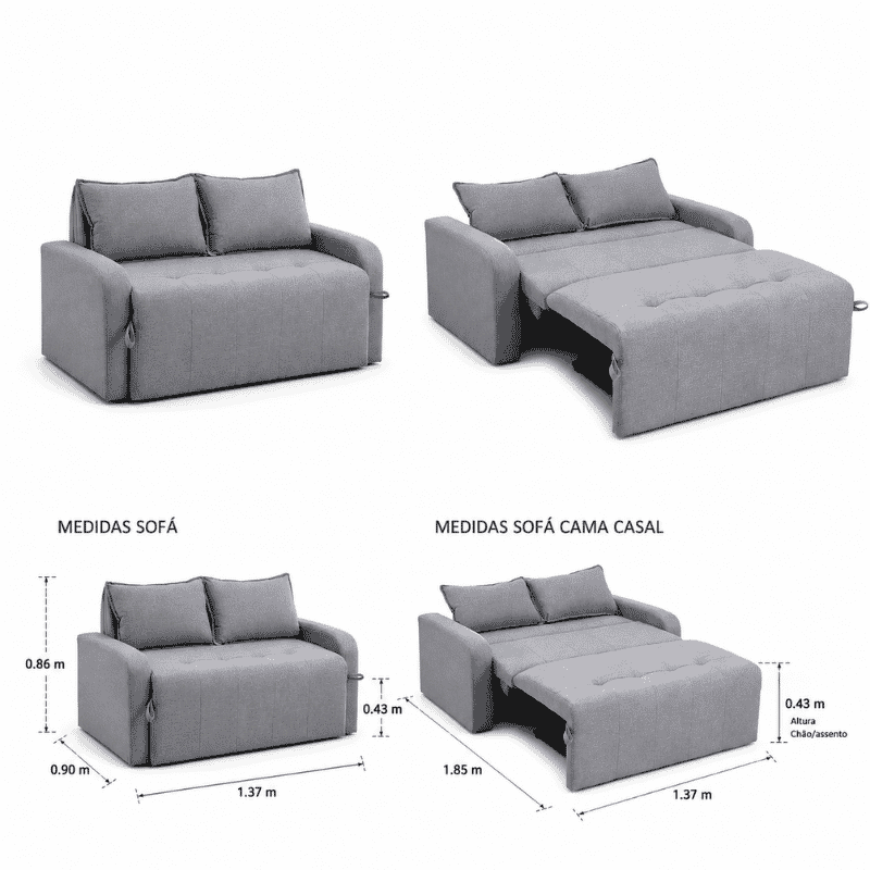 Sofá Cama Amora New Larg. 1.37m Linho Cinza 250/487 - Imagem 2