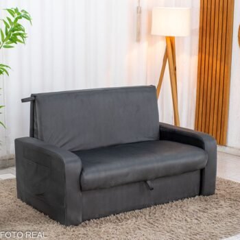 Sofá Cama Daiane Larg. 1.40m C/Baú Veludinho Chumbo 250