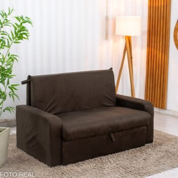 Sofá Cama Daiane Larg. 1.40m C/Baú Veludinho Marrom 256