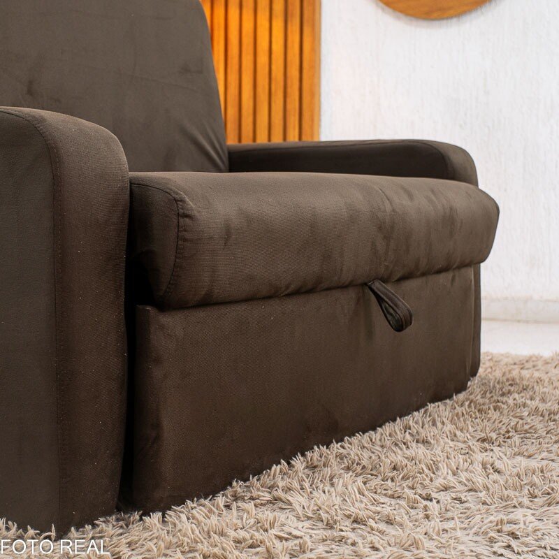 Sofá Cama Daiane Larg. 1.40m C/Baú Veludinho Marrom 256 - Imagem 10
