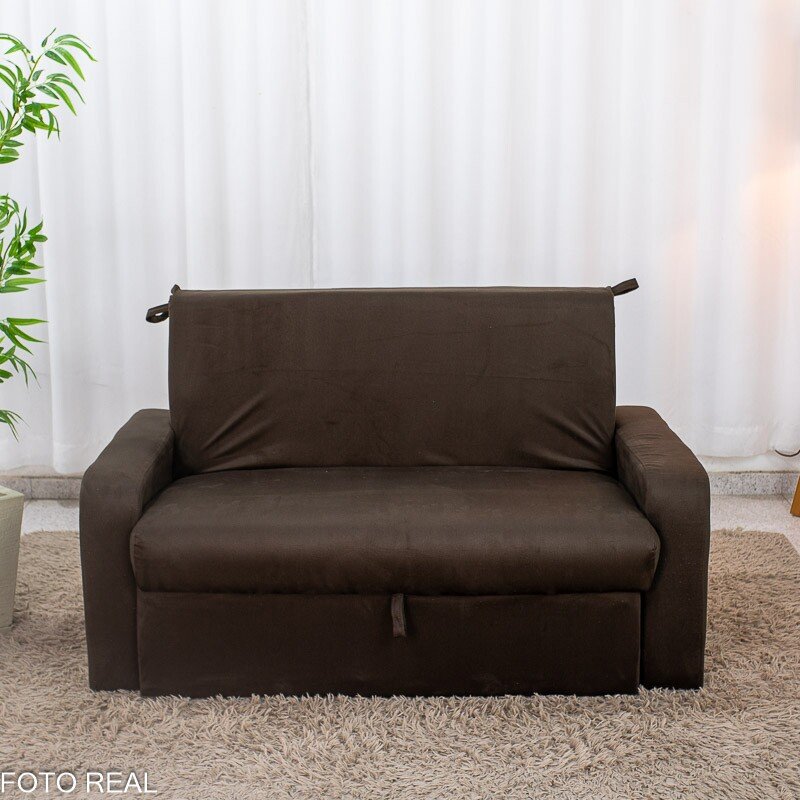 Sofá Cama Daiane Larg. 1.40m C/Baú Veludinho Marrom 256 - Imagem 5