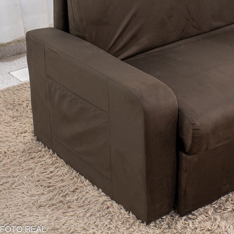Sofá Cama Daiane Larg. 1.40m C/Baú Veludinho Marrom 256 - Imagem 9