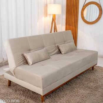Sofá Cama Madrid Veludo Bege 2269 Larg. 1.80m - Molas Bonnel