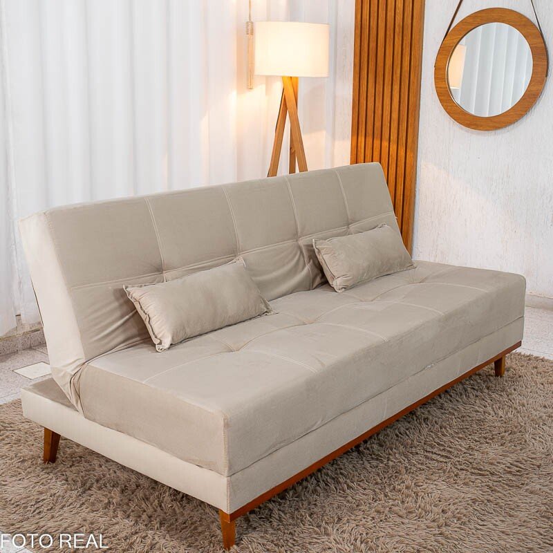 Sofá Cama Madrid Veludo Bege 2269 Larg. 1.80m - Molas Bonnel