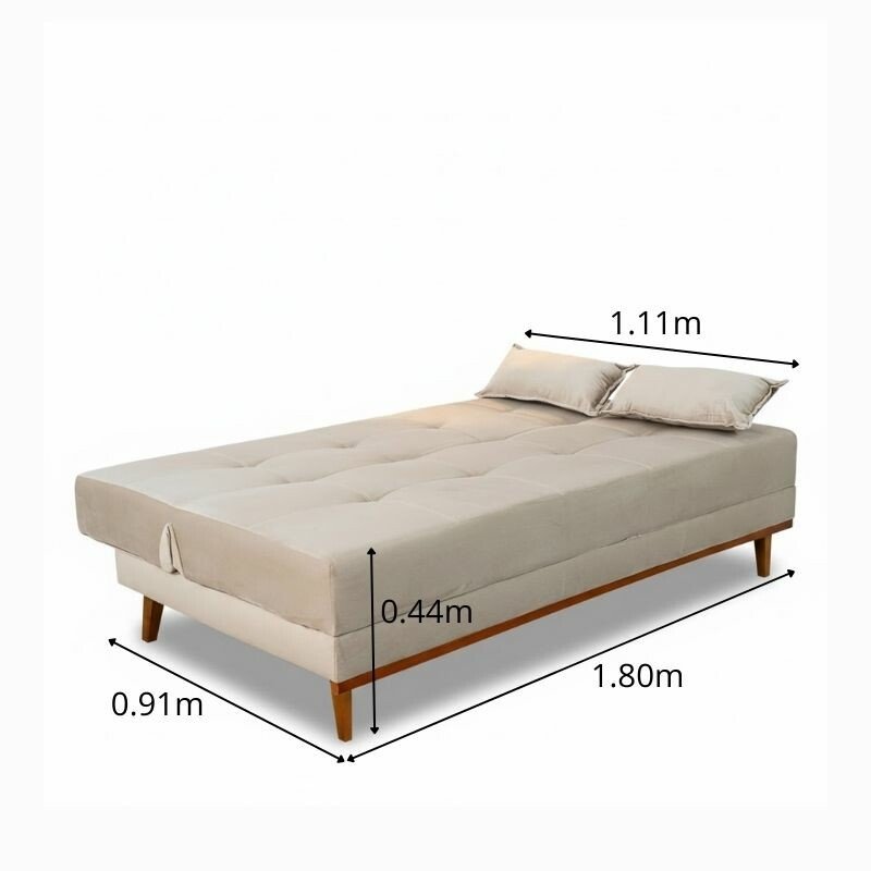 Sofá Cama Madrid Veludo Bege 2269 Larg. 1.80m - Molas Bonnel - Imagem 2