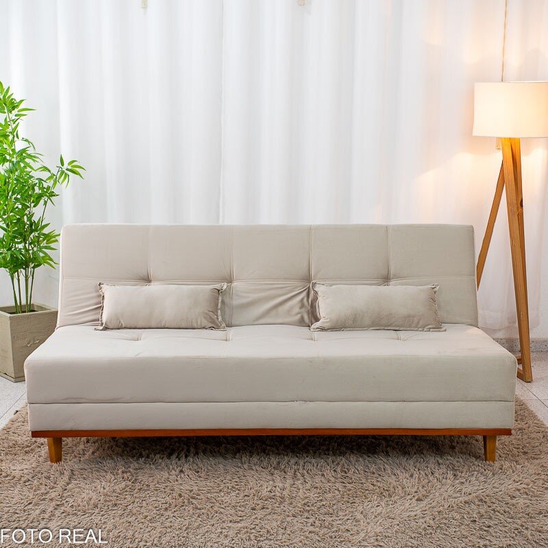Sofá Cama Madrid Veludo Bege 2269 Larg. 1.80m - Molas Bonnel - Imagem 3