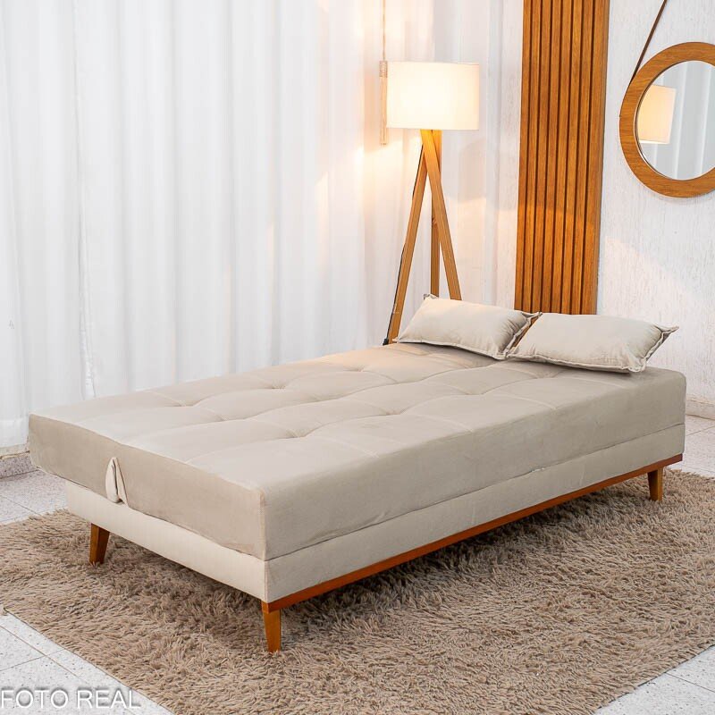 Sofá Cama Madrid Veludo Bege 2269 Larg. 1.80m - Molas Bonnel - Imagem 4