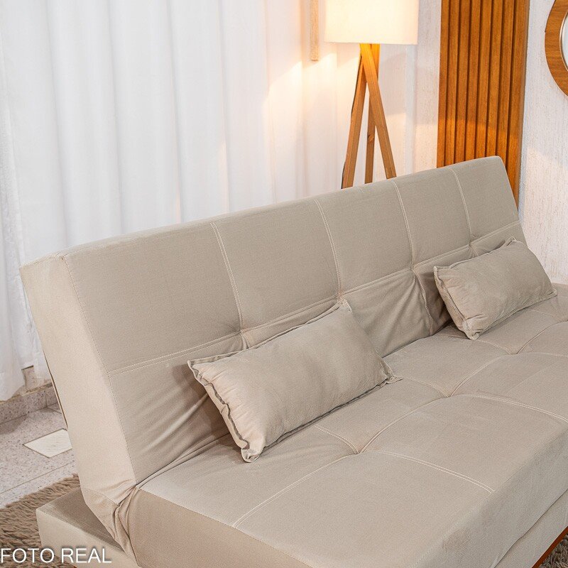 Sofá Cama Madrid Veludo Bege 2269 Larg. 1.80m - Molas Bonnel - Imagem 5