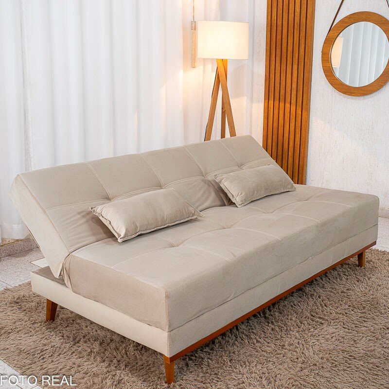 Sofá Cama Madrid Veludo Bege 2269 Larg. 1.80m - Molas Bonnel - Imagem 6