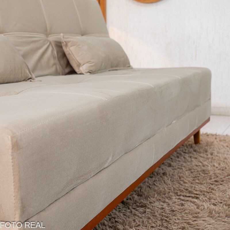 Sofá Cama Madrid Veludo Bege 2269 Larg. 1.80m - Molas Bonnel - Imagem 7
