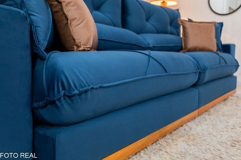 Sofá Retrátil Reclinável Gran Bello 2.90m Veludo Azul - Molas Ensacadas Pocket - Imagem 7