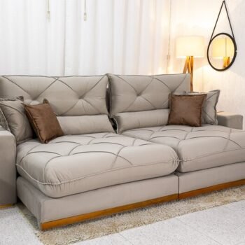 Sofá Retrátil Reclinável Gran Bello 2.90m Veludo Capuccino - Molas Ensacadas