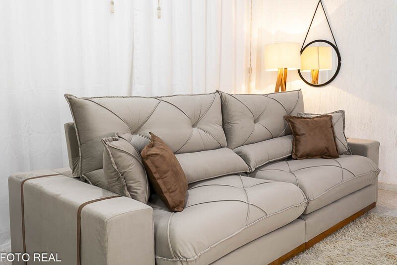 Sofá Retrátil Reclinável Gran Bello 2.90m Veludo Capuccino - Molas Ensacadas - Imagem 6
